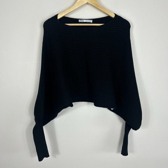 ZARA Crop Ribbed Black Sweater Dolman Sleeves S - Picture 1 of 5